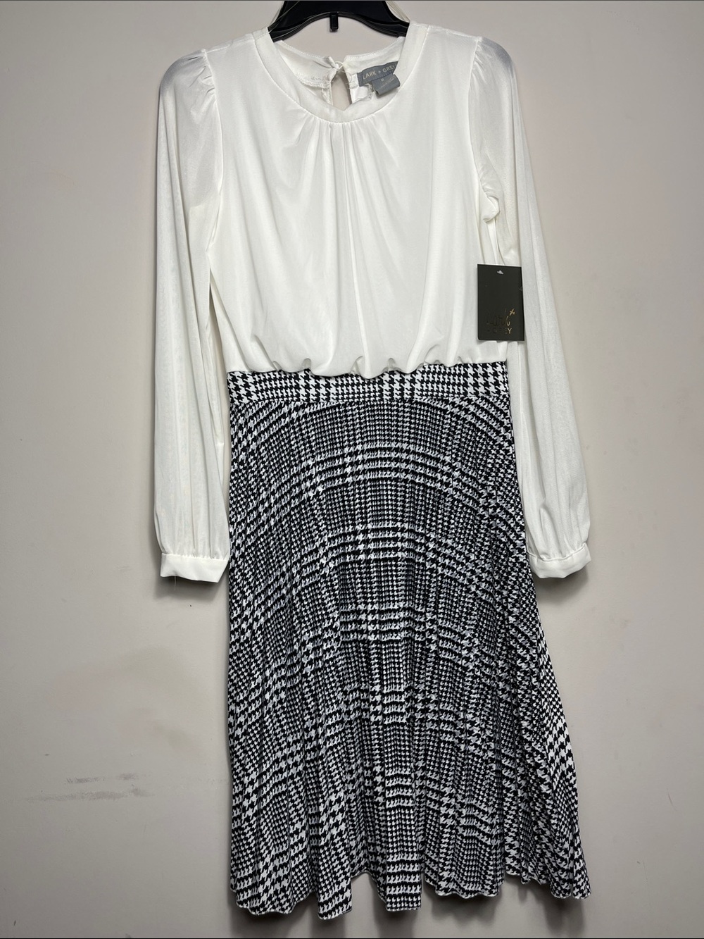 Lark + Grey Women's Houndstooth Semi Sheer Top Dress M New with Tag